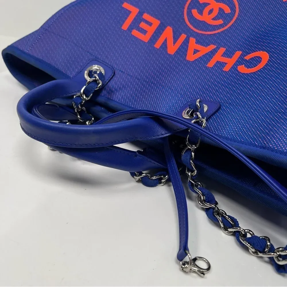 Chanel SS21 Electric Blue Neon Orange Medium Deauville Tote Bag